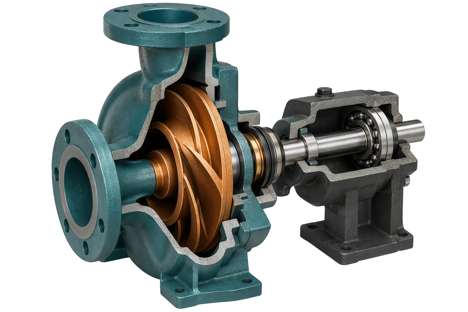 Annotated centrifugal pump cutaway